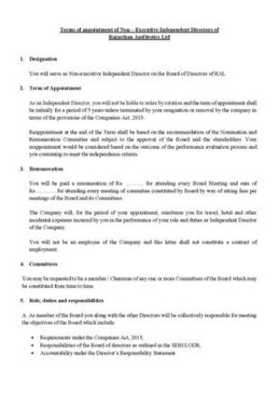 Terms of Appointment of Independent Directors